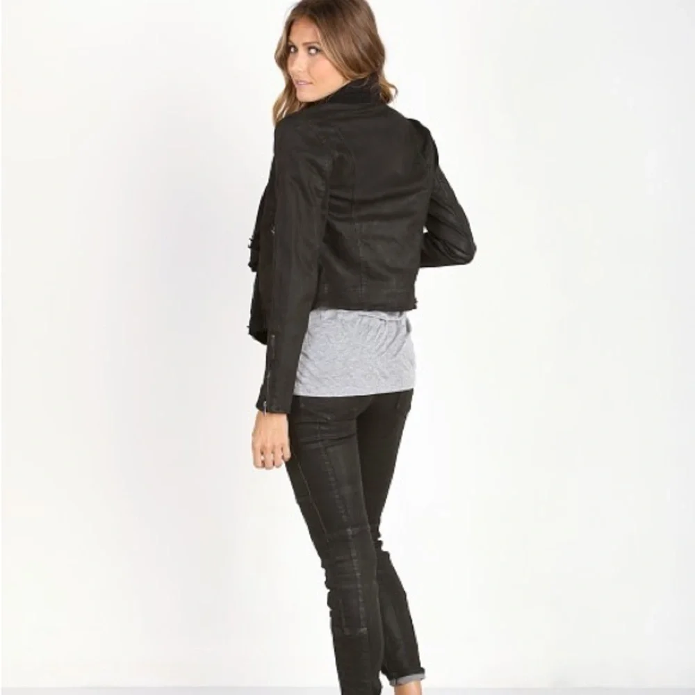 Free People Drape Front Coated Jacket Black 8